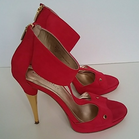 Sole Society Red Gold Valerie High Heel Pumps Sz 6 - Picture 1 of 8